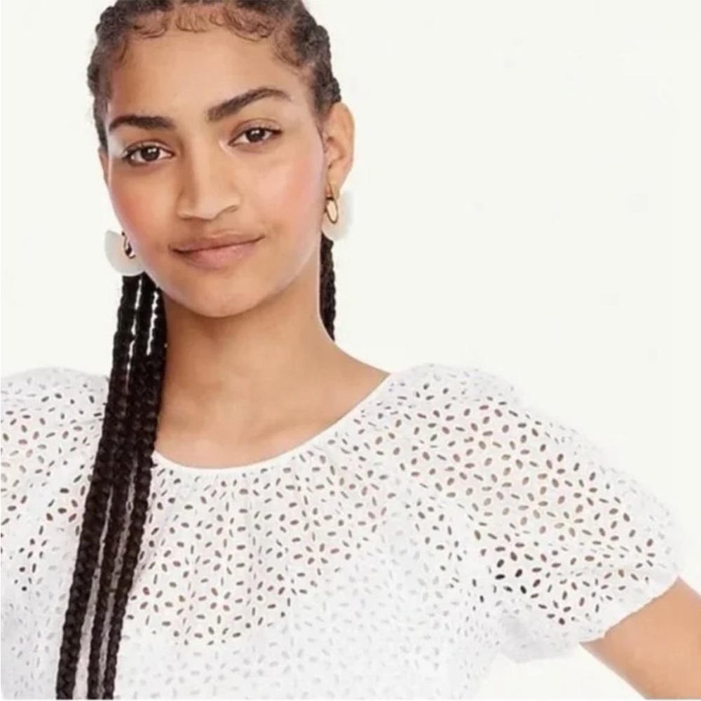 NWT J. Crew Women’s Black Eyelet VBack Puff Sleeve Top BG316 Size 6